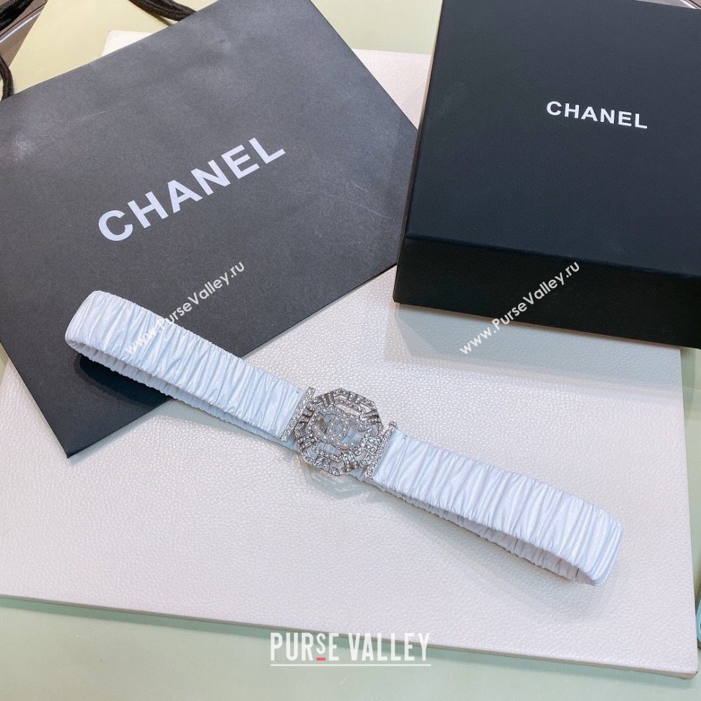 Chanel Stretch Calfskin Belt with Crystal Buckle 3cm CH102920 White 2024 (YANG-24102920)