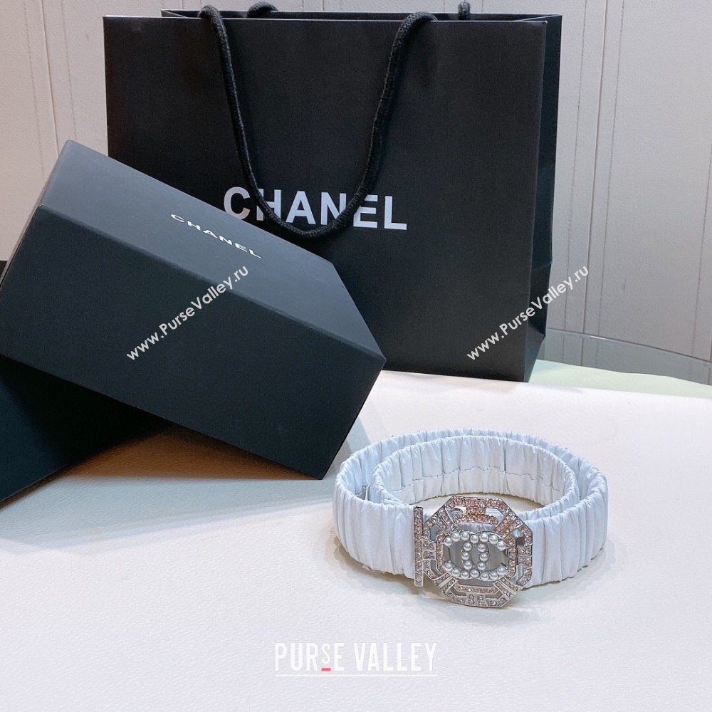 Chanel Stretch Calfskin Belt with Crystal Buckle 3cm CH102920 White 2024 (YANG-24102920)