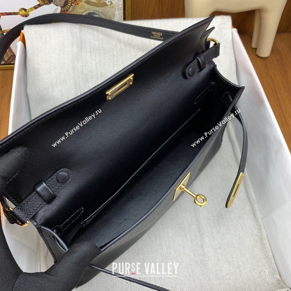 Hermes Kelly Elan Bag in Chevre Leather Black/Gold 2024(Handmade) (XYA-24022218)