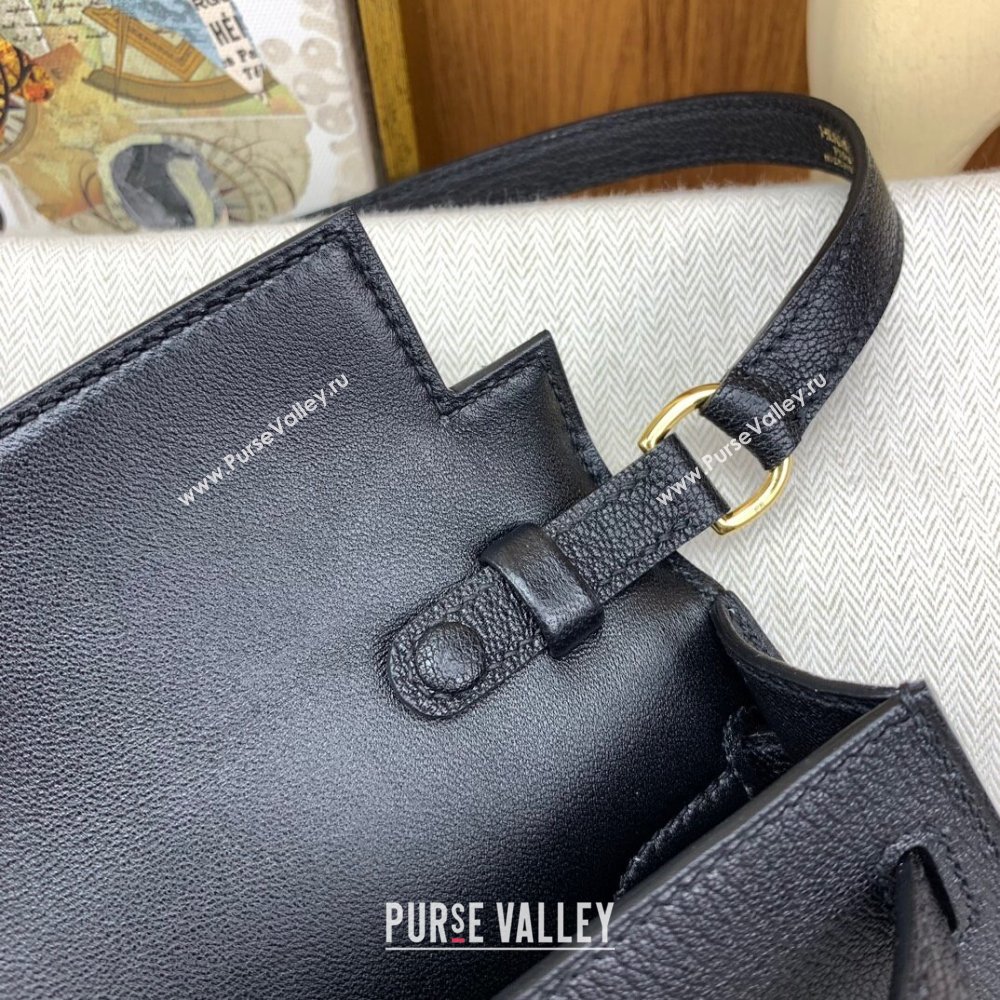 Hermes Kelly Elan Bag in Chevre Leather Black/Gold 2024(Handmade) (XYA-24022218)