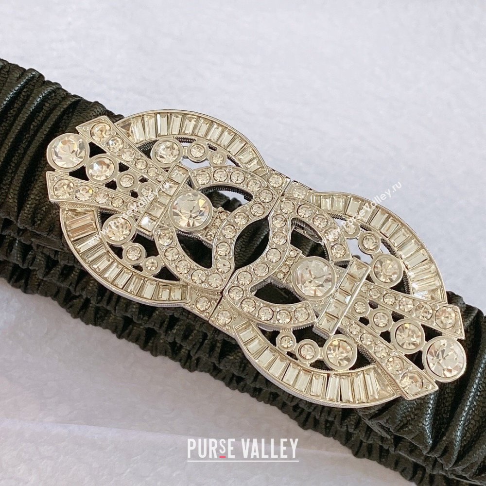 Chanel Stretch Calfskin Belt with Crystal Buckle CH102921 Black 2024 (YANG-24102921)