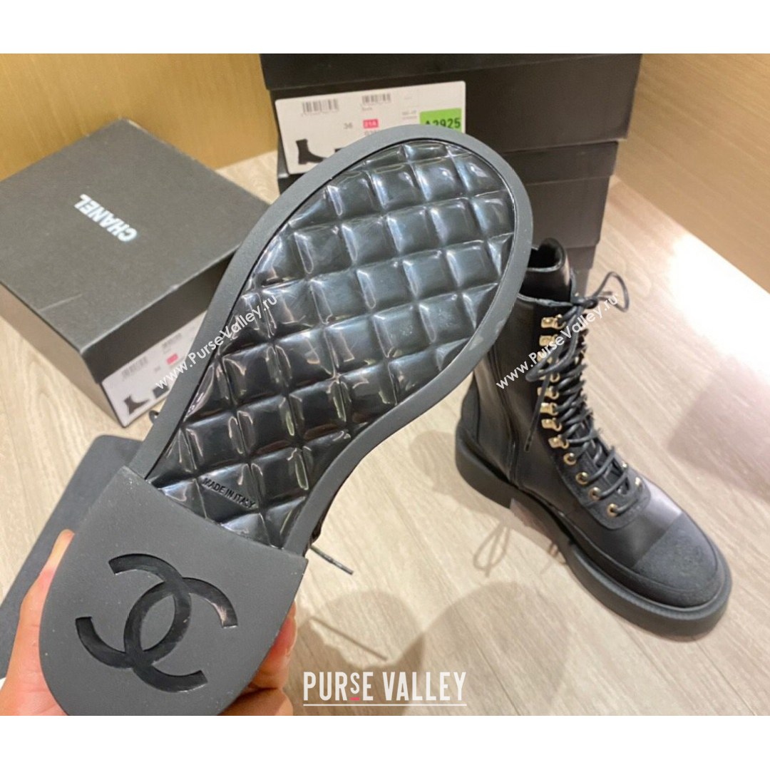 Chanel Calfskin and Grosgrain Laced Short Boots Black 2021 (KL-21081402)