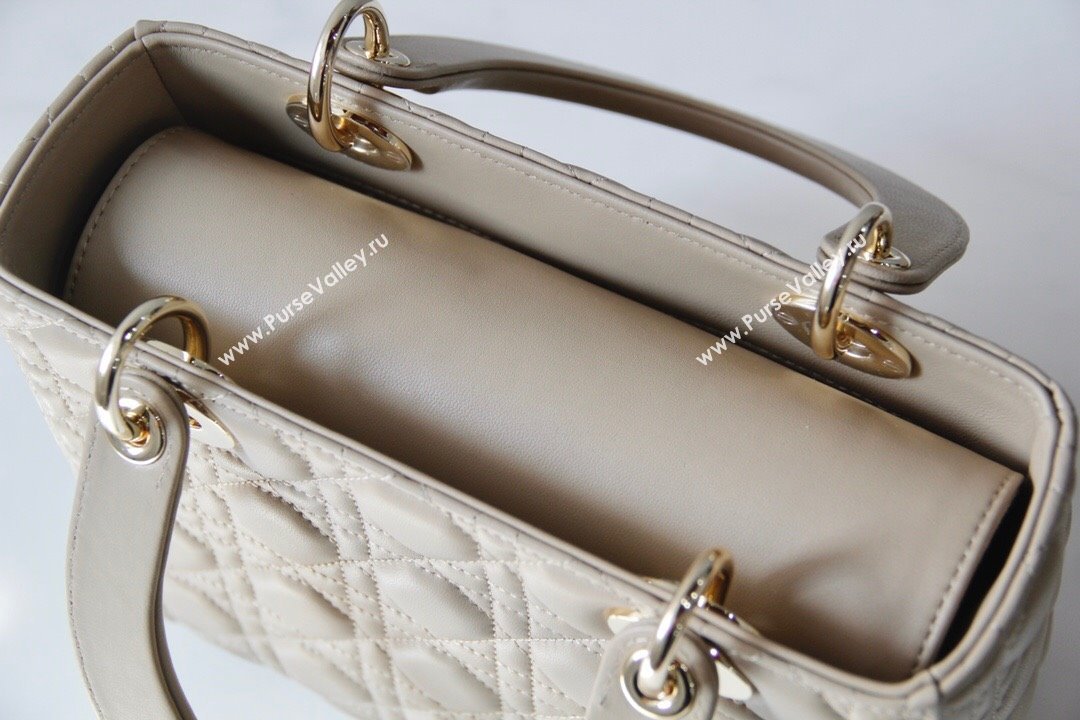 Dior Medium Lady Dior Bag in Cannage Lambskin 44532 Beige/Gold 2024 (DMZ-24041605)