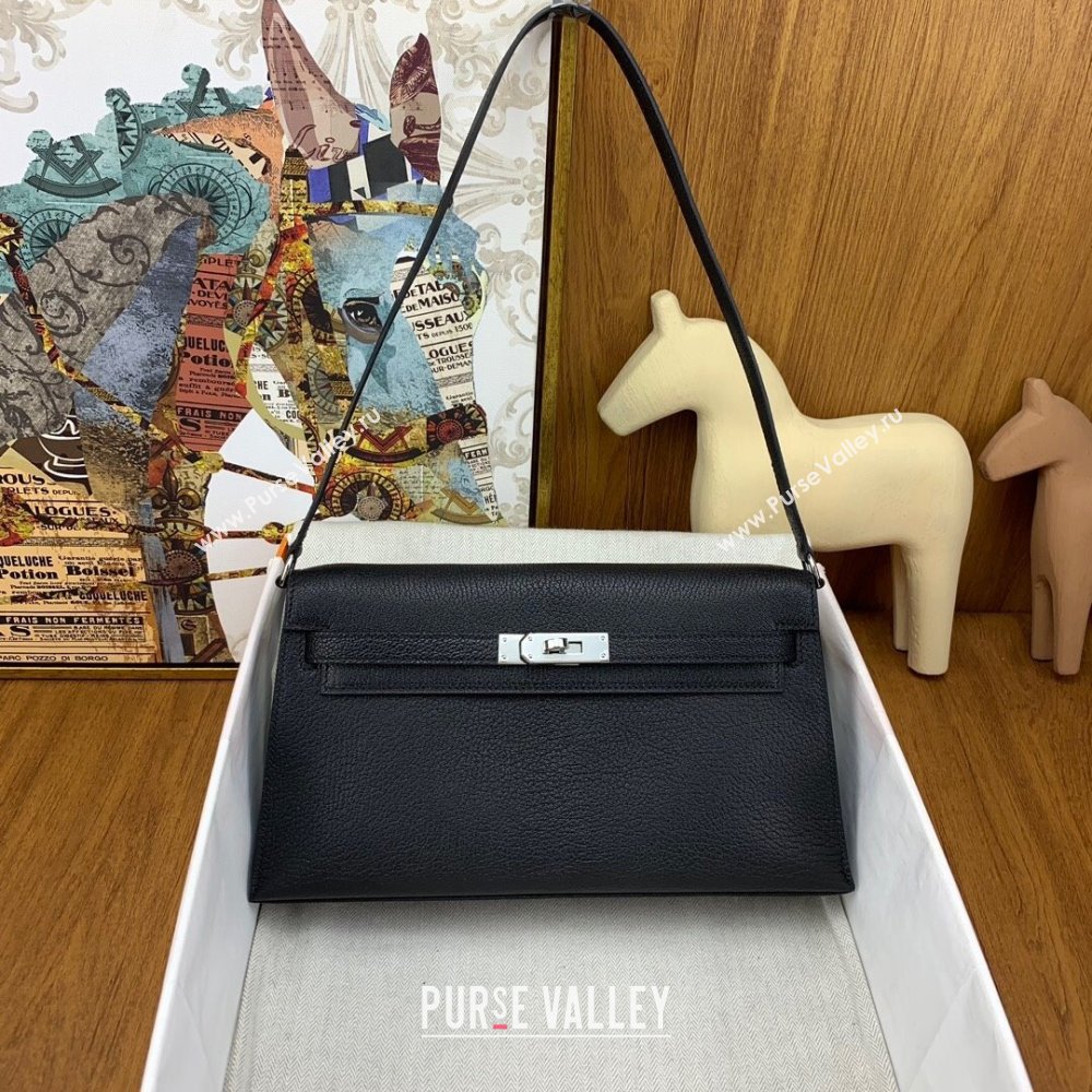 Hermes Kelly Elan Bag in Chevre Leather Black/Silver 2024(Handmade) (XYA-24022219)