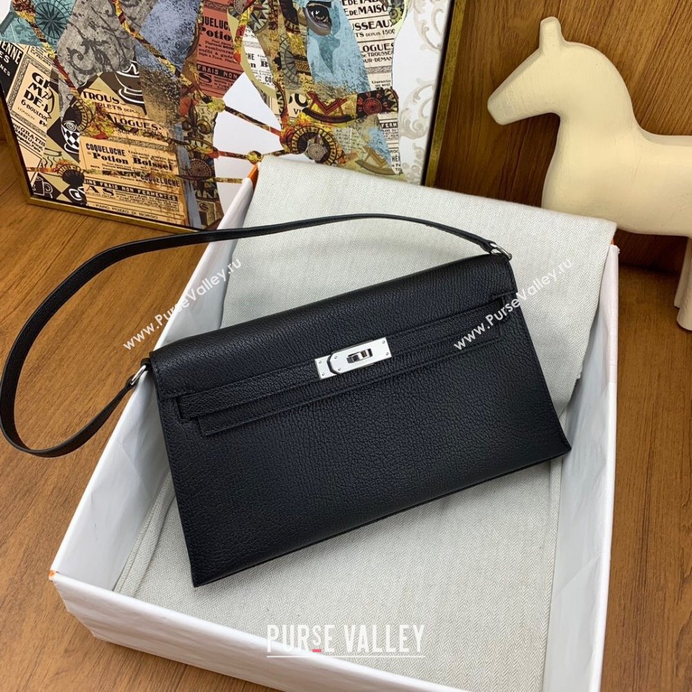 Hermes Kelly Elan Bag in Chevre Leather Black/Silver 2024(Handmade) (XYA-24022219)