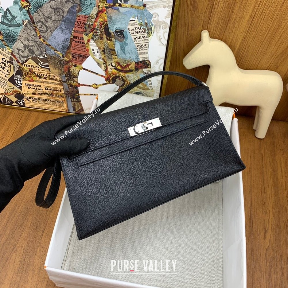 Hermes Kelly Elan Bag in Chevre Leather Black/Silver 2024(Handmade) (XYA-24022219)