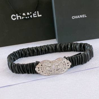 Chanel Stretch Calfskin Belt with Crystal Buckle CH102921 Black 2024 (YANG-24102921)