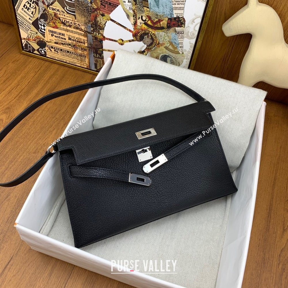 Hermes Kelly Elan Bag in Chevre Leather Black/Silver 2024(Handmade) (XYA-24022219)