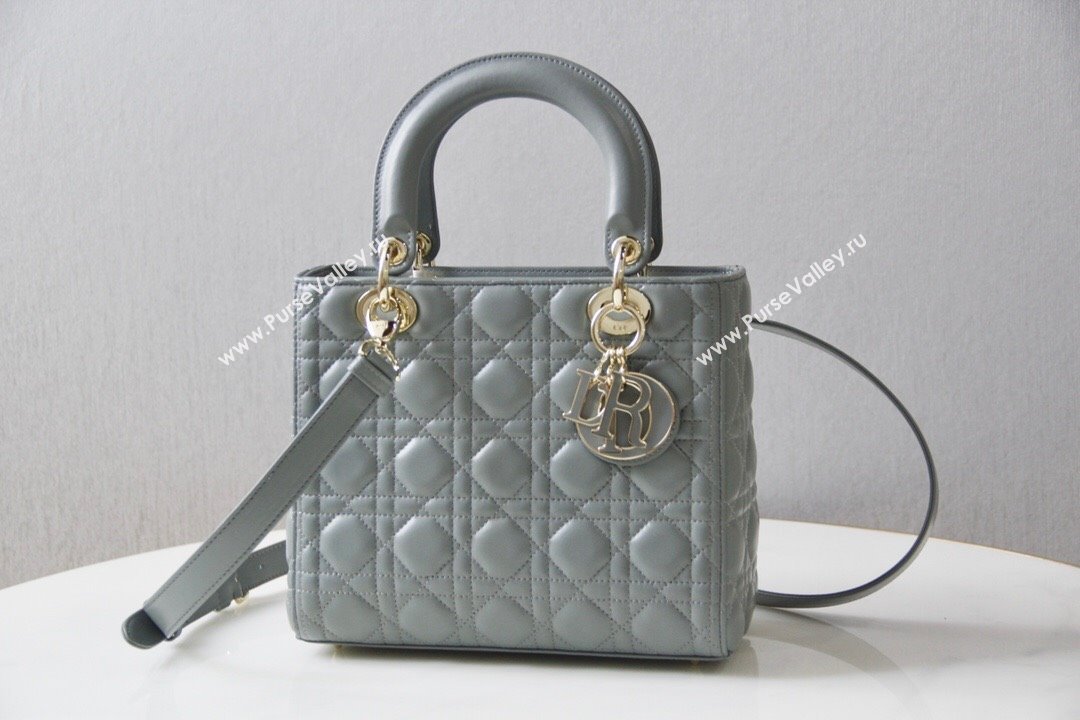 Dior Medium Lady Dior Bag in Cannage Lambskin 44532 Grey/Gold 2024 (DMZ-24041606)