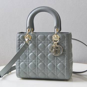 Dior Medium Lady Dior Bag in Cannage Lambskin 44532 Grey/Gold 2024 (DMZ-24041606)