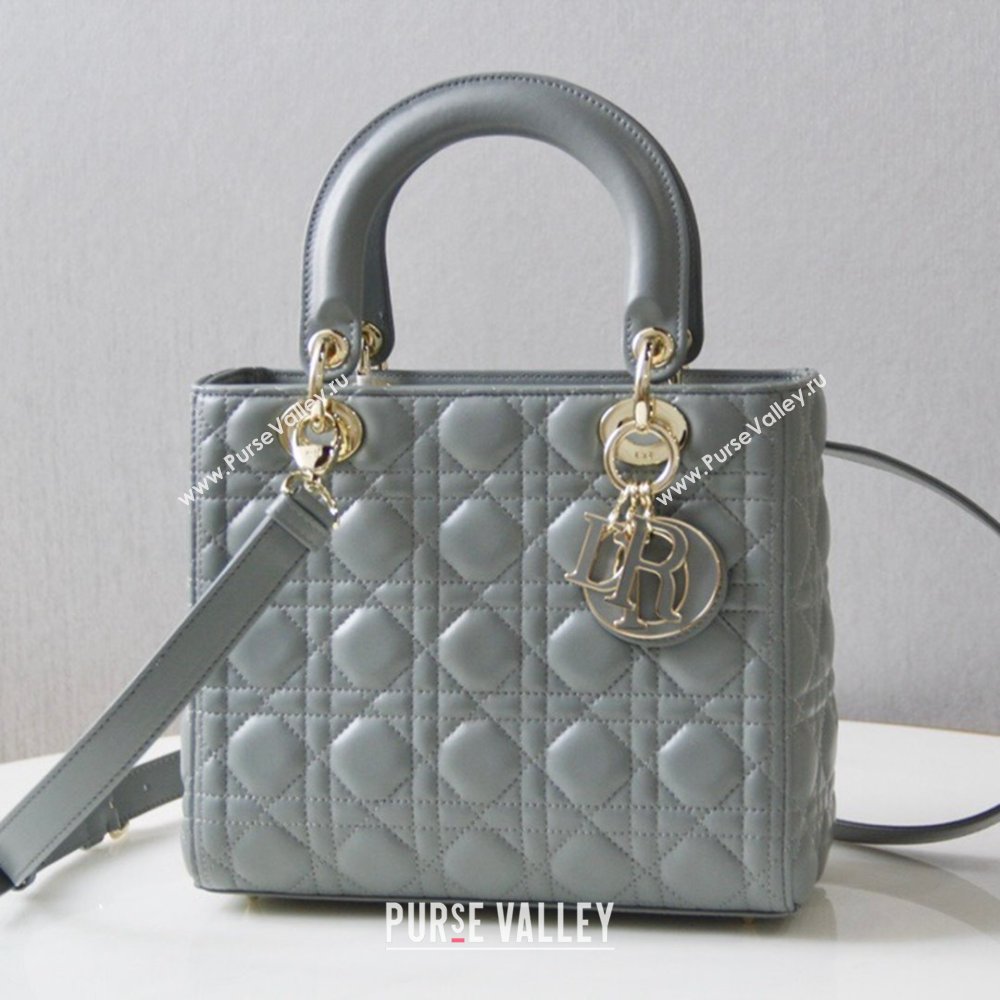 Dior Medium Lady Dior Bag in Cannage Lambskin 44532 Grey/Gold 2024 (DMZ-24041606)