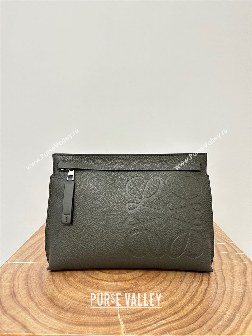 Loewe T Pouch in Grained Calfskin Khaki Green 2023 TOP (KEKE-23122705)