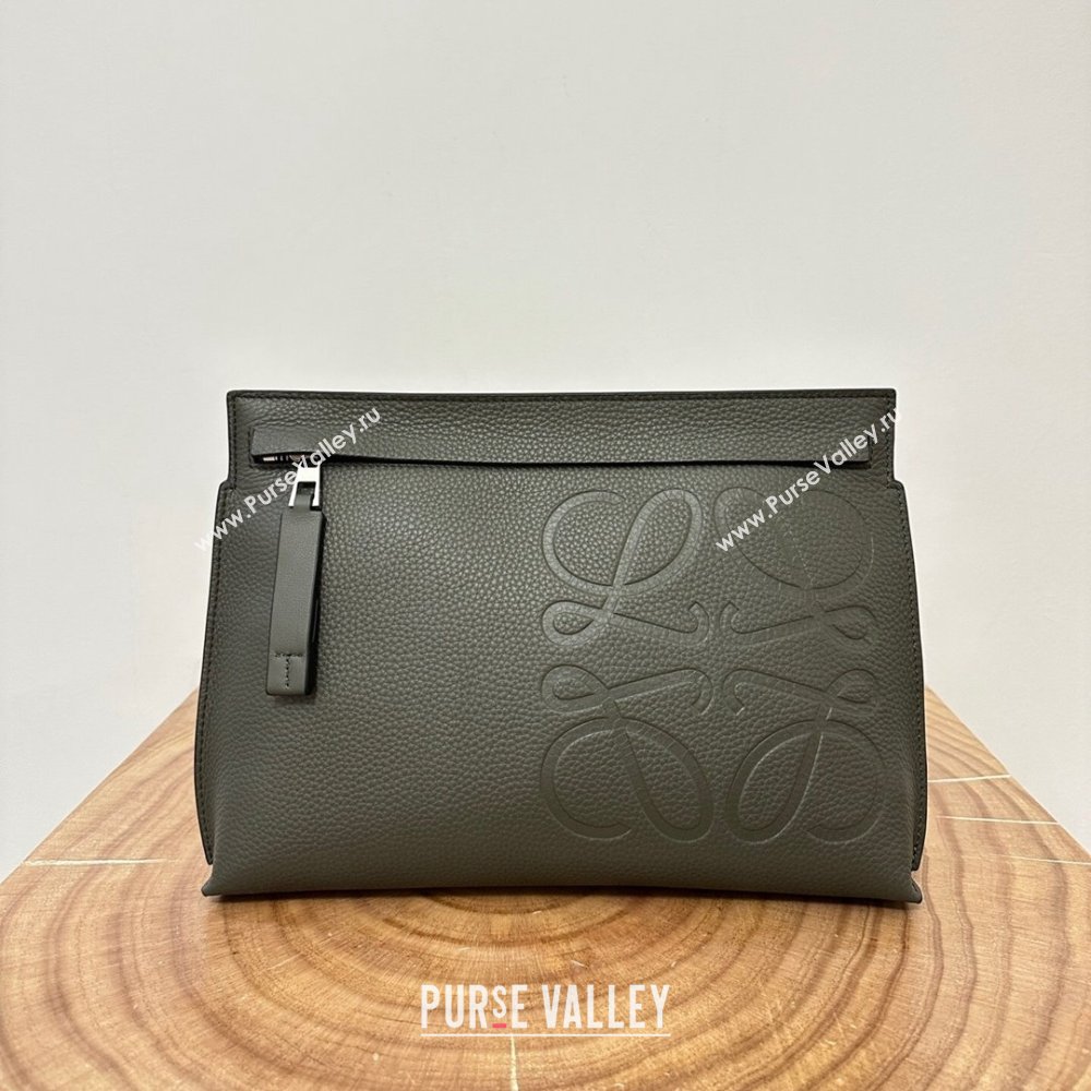 Loewe T Pouch in Grained Calfskin Khaki Green 2023 TOP (KEKE-23122705)
