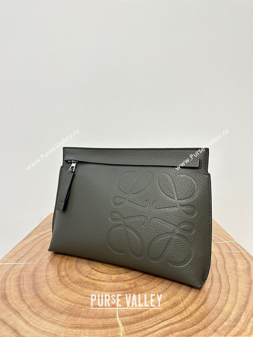 Loewe T Pouch in Grained Calfskin Khaki Green 2023 TOP (KEKE-23122705)