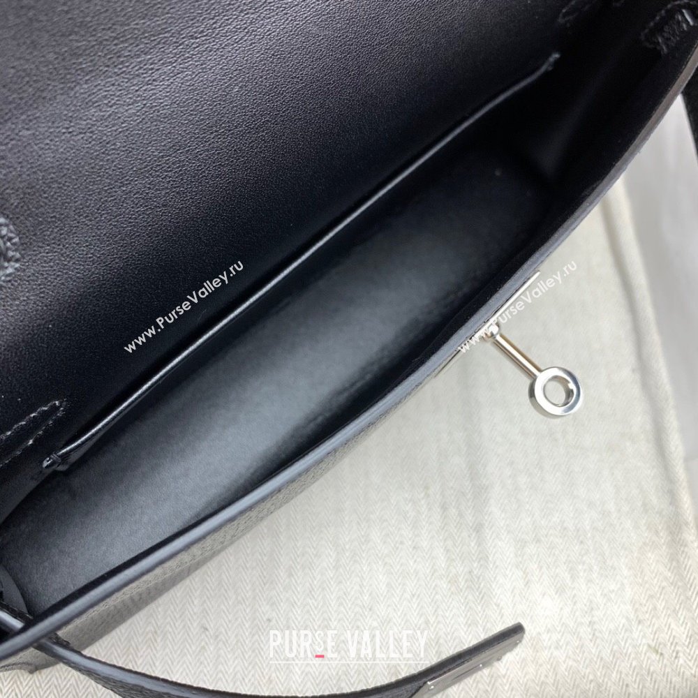 Hermes Kelly Elan Bag in Chevre Leather Black/Silver 2024(Handmade) (XYA-24022219)