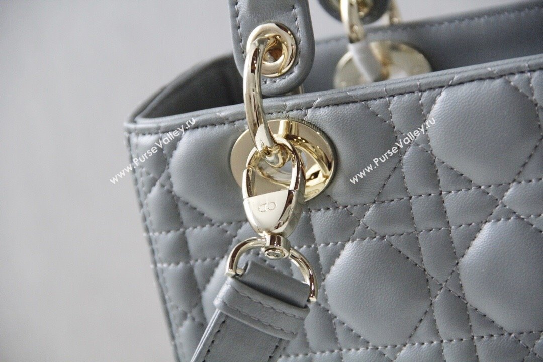 Dior Medium Lady Dior Bag in Cannage Lambskin 44532 Grey/Gold 2024 (DMZ-24041606)