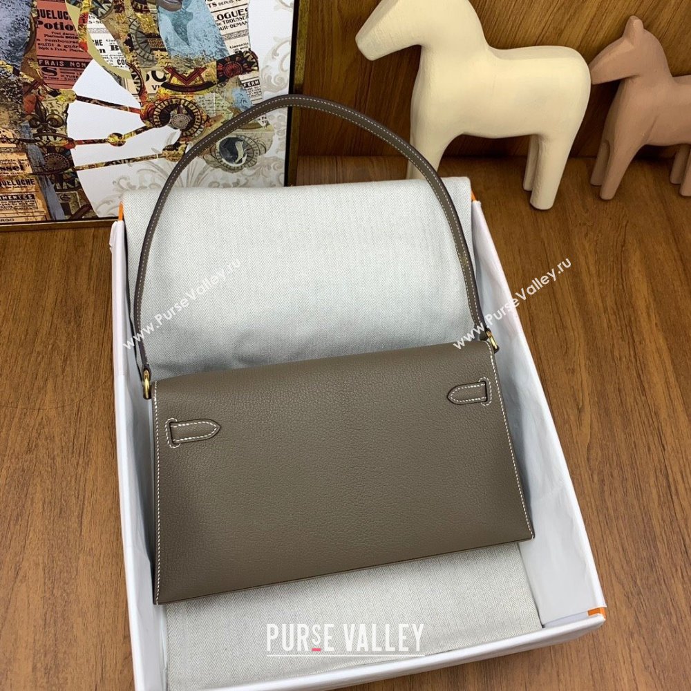 Hermes Kelly Elan Bag in Chevre Leather Etoupe/Gold 2024(Handmade) (XYA-24022220)