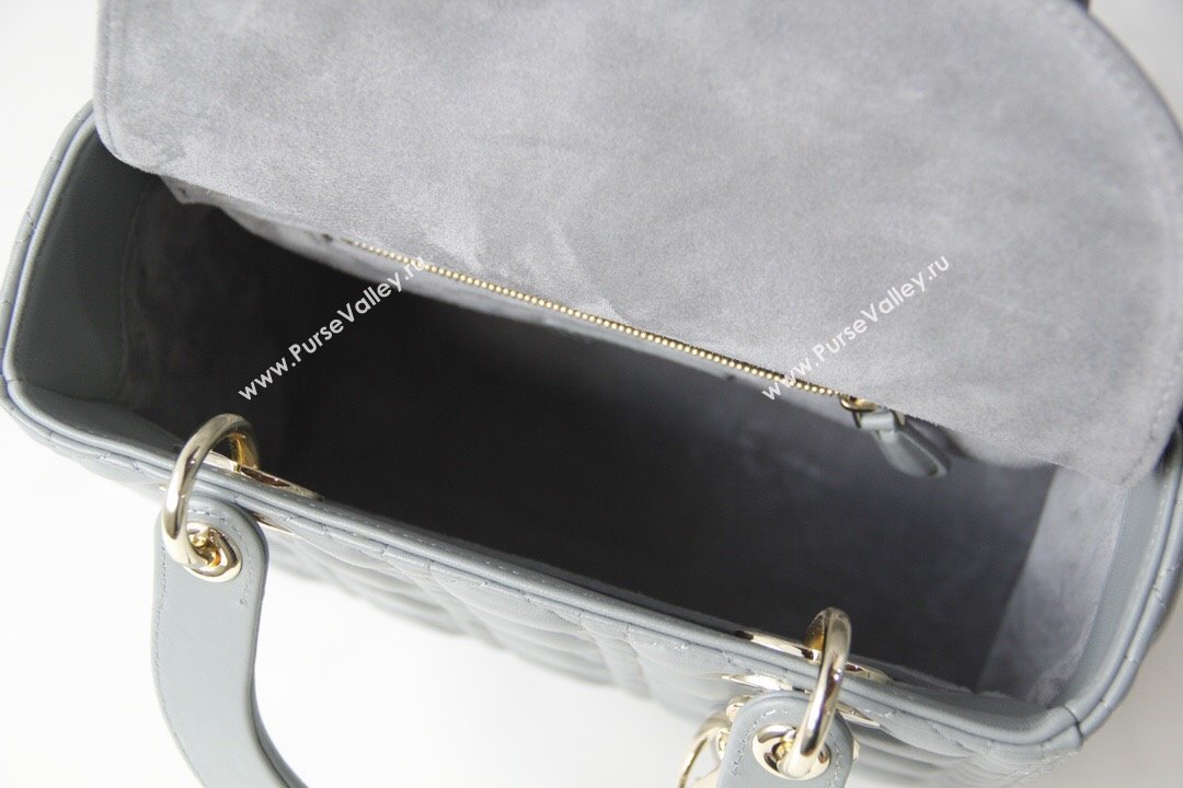 Dior Medium Lady Dior Bag in Cannage Lambskin 44532 Grey/Gold 2024 (DMZ-24041606)