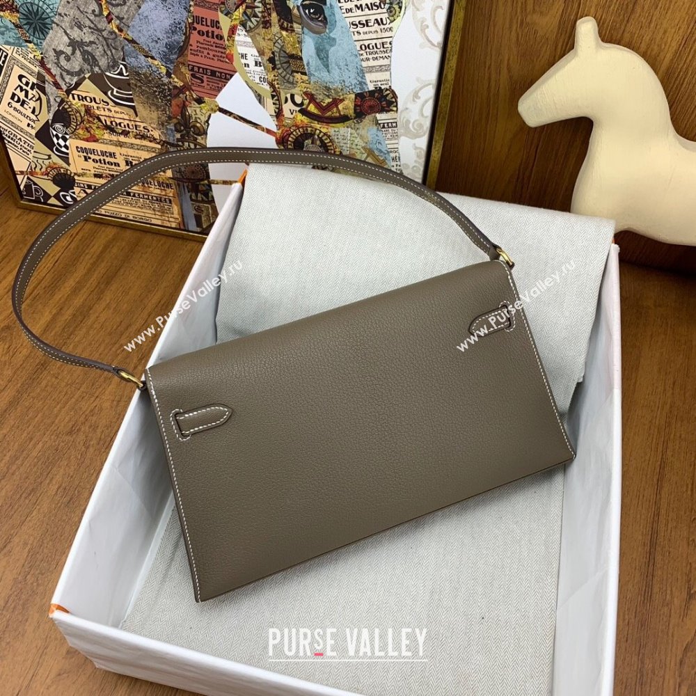 Hermes Kelly Elan Bag in Chevre Leather Etoupe/Gold 2024(Handmade) (XYA-24022220)