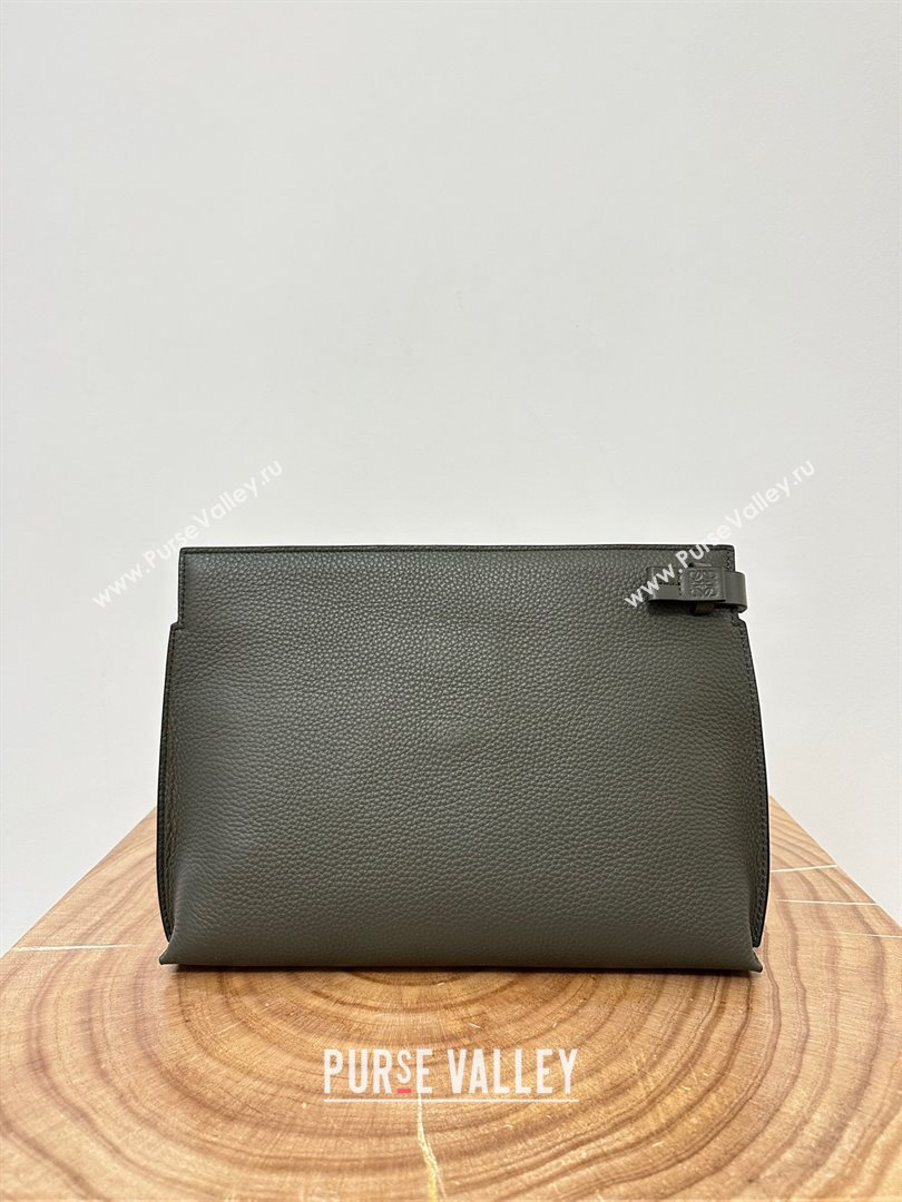 Loewe T Pouch in Grained Calfskin Khaki Green 2023 TOP (KEKE-23122705)