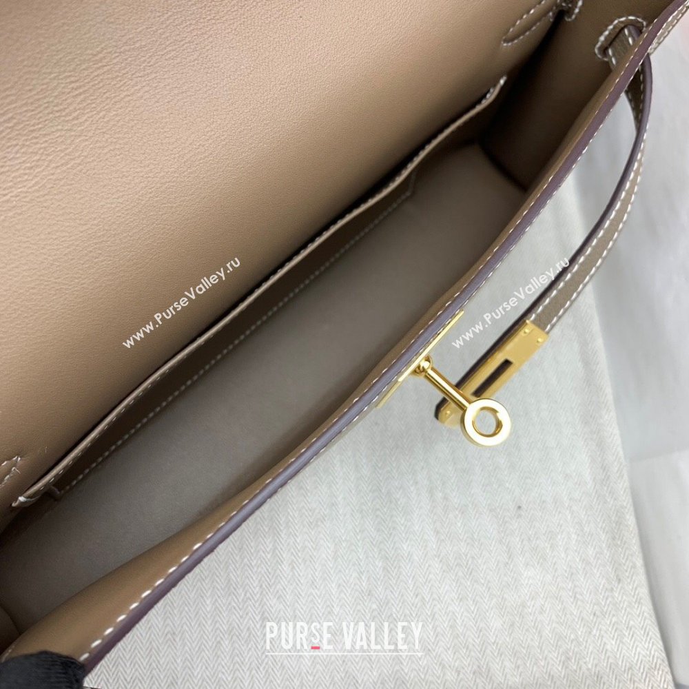 Hermes Kelly Elan Bag in Chevre Leather Etoupe/Gold 2024(Handmade) (XYA-24022220)