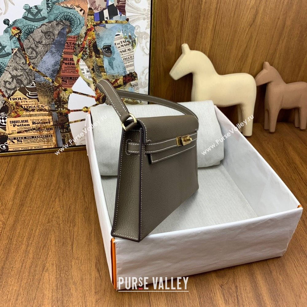 Hermes Kelly Elan Bag in Chevre Leather Etoupe/Gold 2024(Handmade) (XYA-24022220)