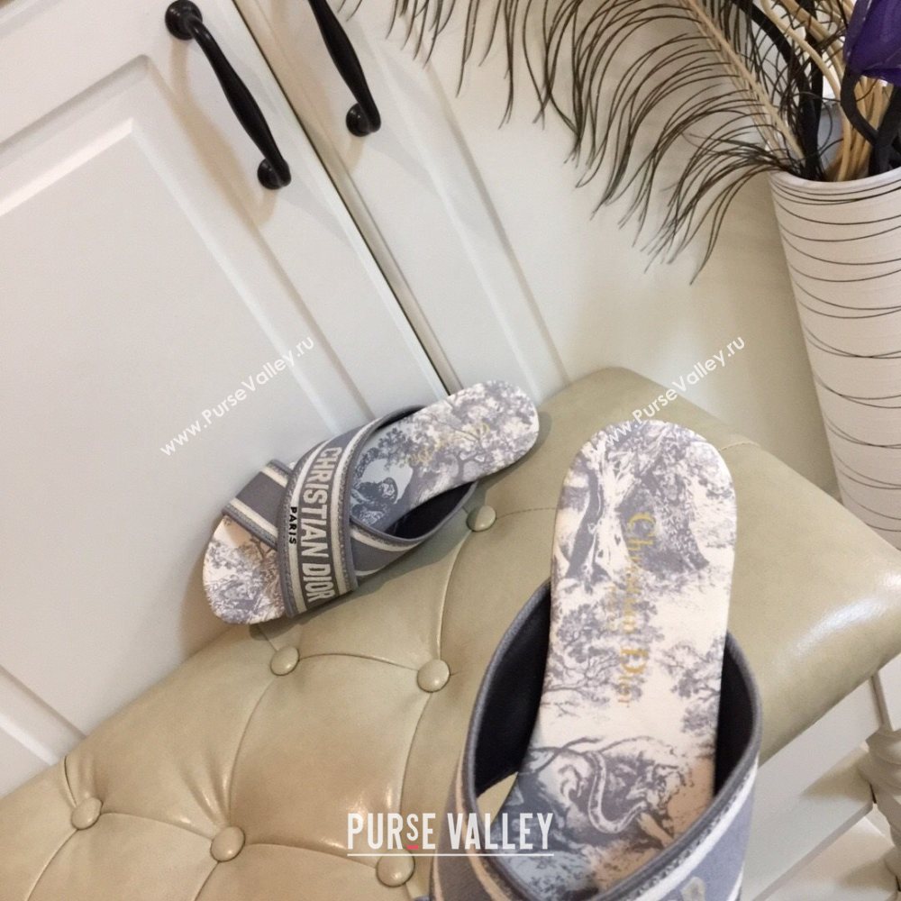 Dior Embroidered Cotton Cross Strap Slide Sandals Grey 2020 (MD-20120380)
