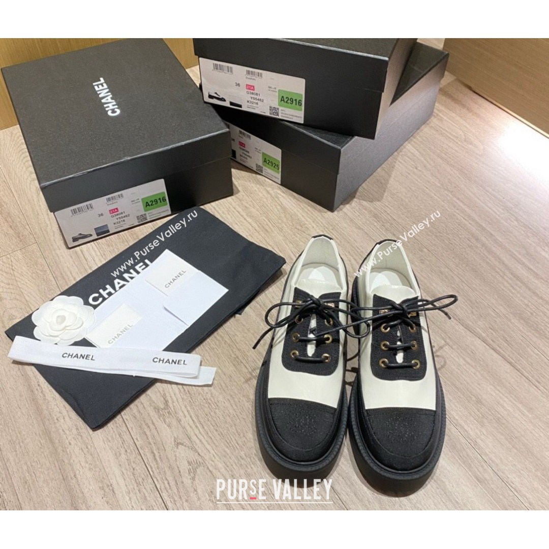 Chanel Nylon and Patent Calfskin Lace-ups G38081 White/Black 2021 (KL-21081405)