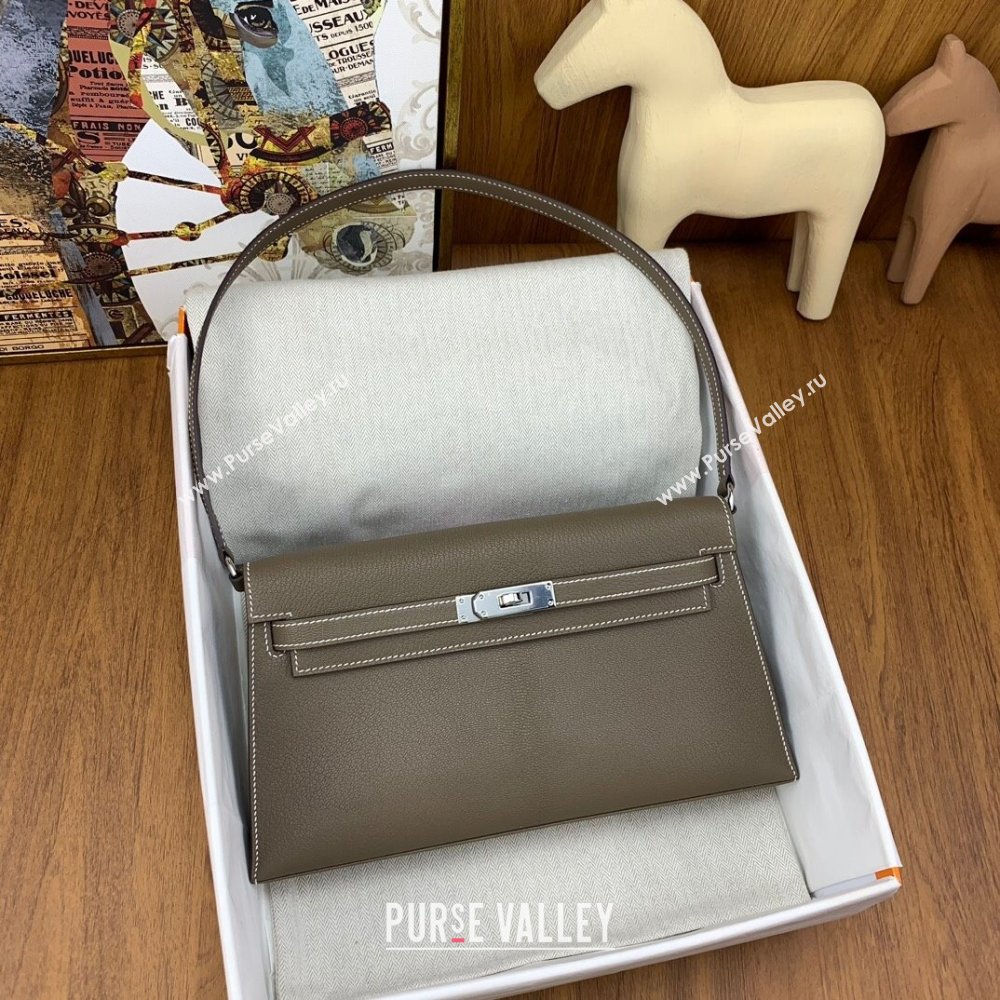 Hermes Kelly Elan Bag in Chevre Leather Etoupe/Silver 2024(Handmade) (XYA-24022221)