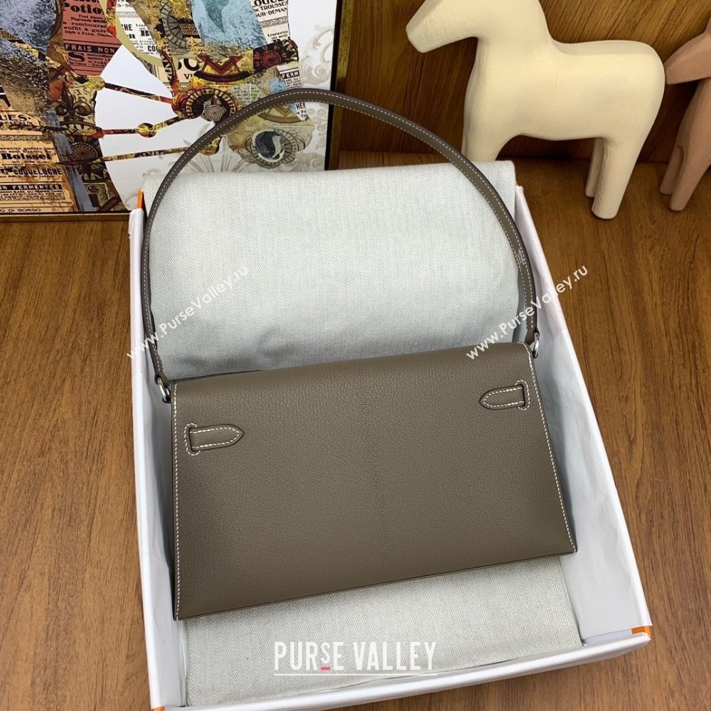 Hermes Kelly Elan Bag in Chevre Leather Etoupe/Silver 2024(Handmade) (XYA-24022221)