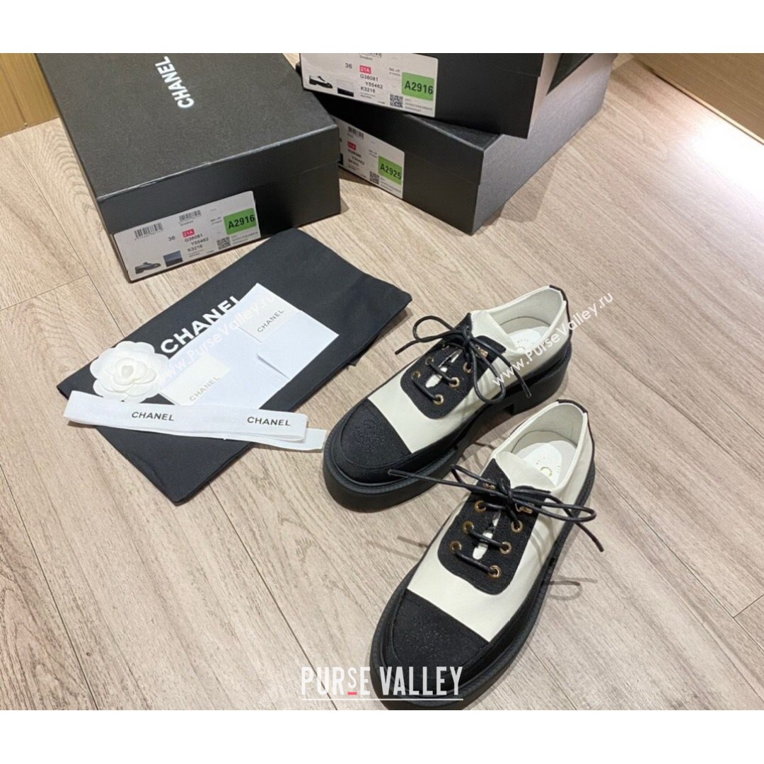 Chanel Nylon and Patent Calfskin Lace-ups G38081 White/Black 2021 (KL-21081405)