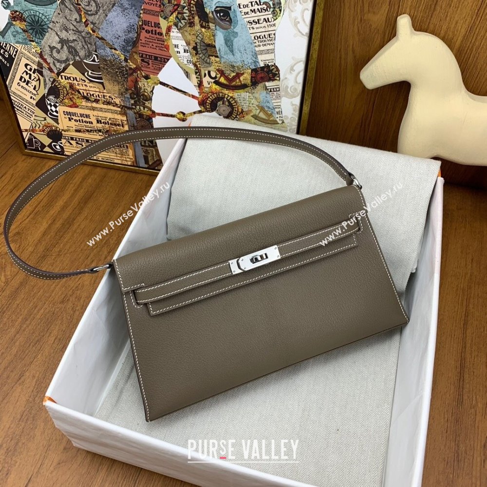 Hermes Kelly Elan Bag in Chevre Leather Etoupe/Silver 2024(Handmade) (XYA-24022221)