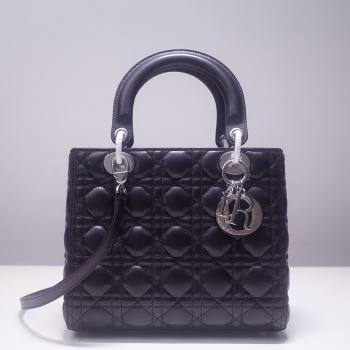 Dior Medium Lady Dior Bag in Cannage Lambskin 44532 Black/Silver 2024 (DMZ-24041607)