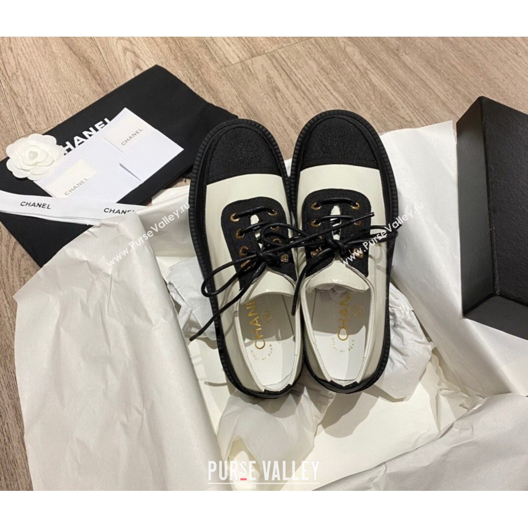 Chanel Nylon and Patent Calfskin Lace-ups G38081 White/Black 2021 (KL-21081405)