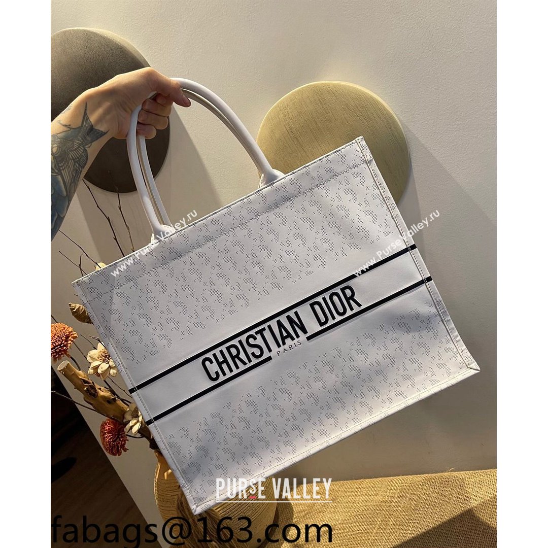 Dior Large Book Tote Bag in Perforate Leather White 2021 (XXG-21090716)