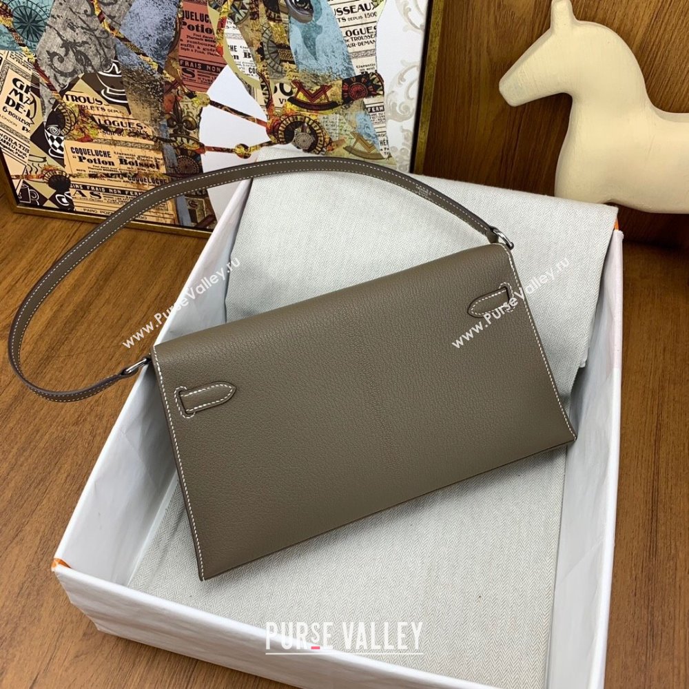 Hermes Kelly Elan Bag in Chevre Leather Etoupe/Silver 2024(Handmade) (XYA-24022221)