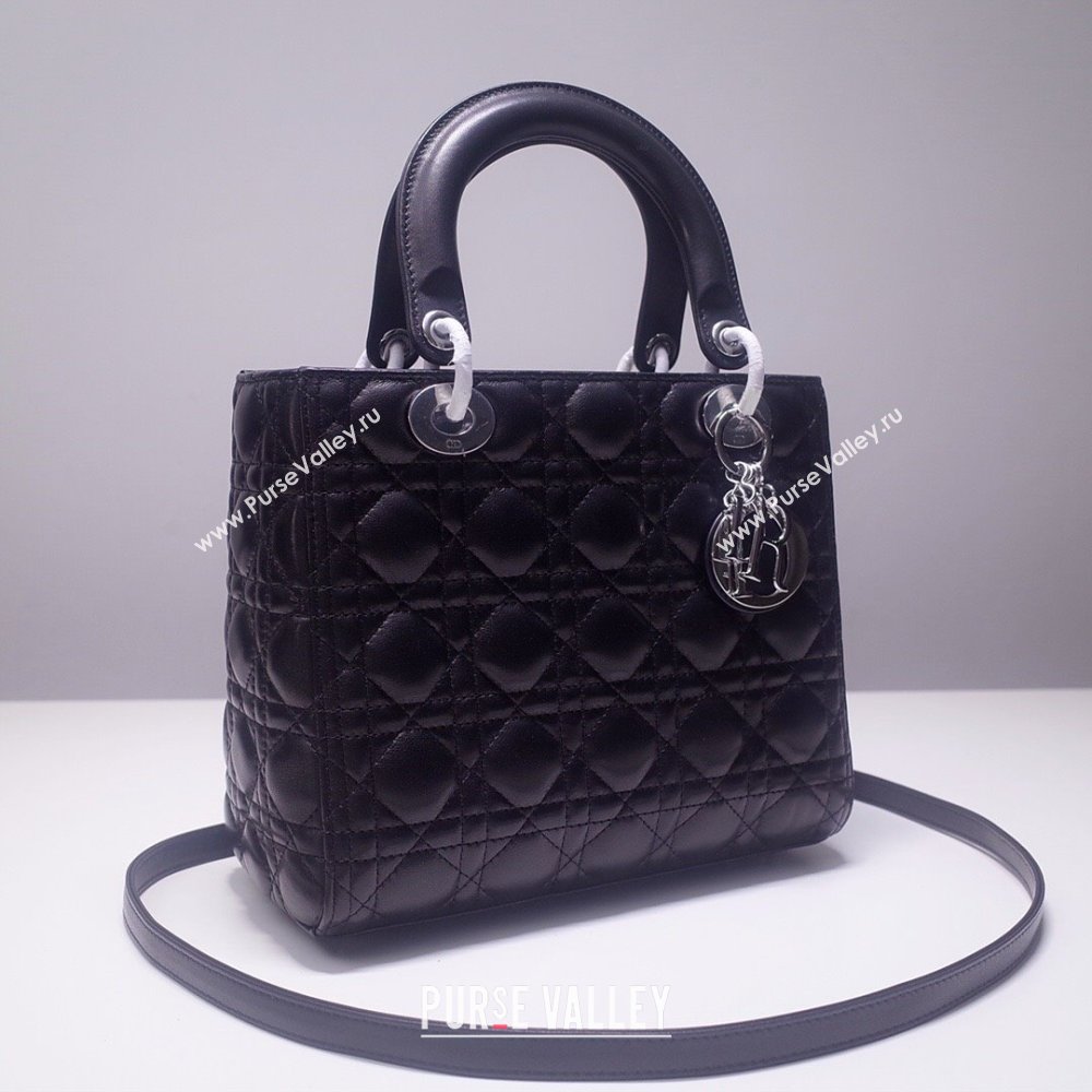 Dior Medium Lady Dior Bag in Cannage Lambskin 44532 Black/Silver 2024 (DMZ-24041607)