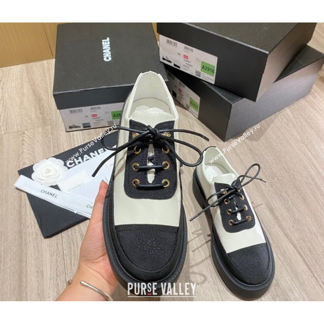 Chanel Nylon and Patent Calfskin Lace-ups G38081 White/Black 2021 (KL-21081405)