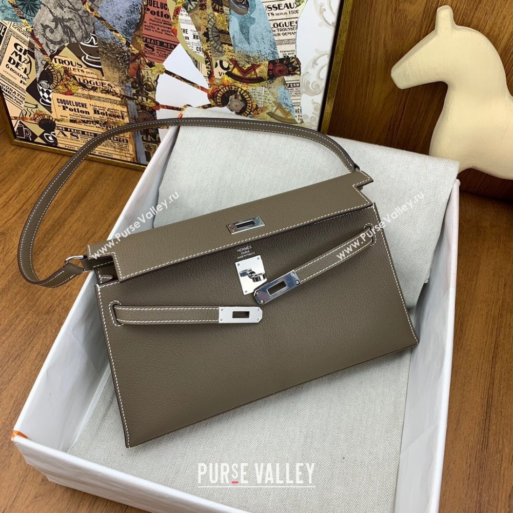 Hermes Kelly Elan Bag in Chevre Leather Etoupe/Silver 2024(Handmade) (XYA-24022221)