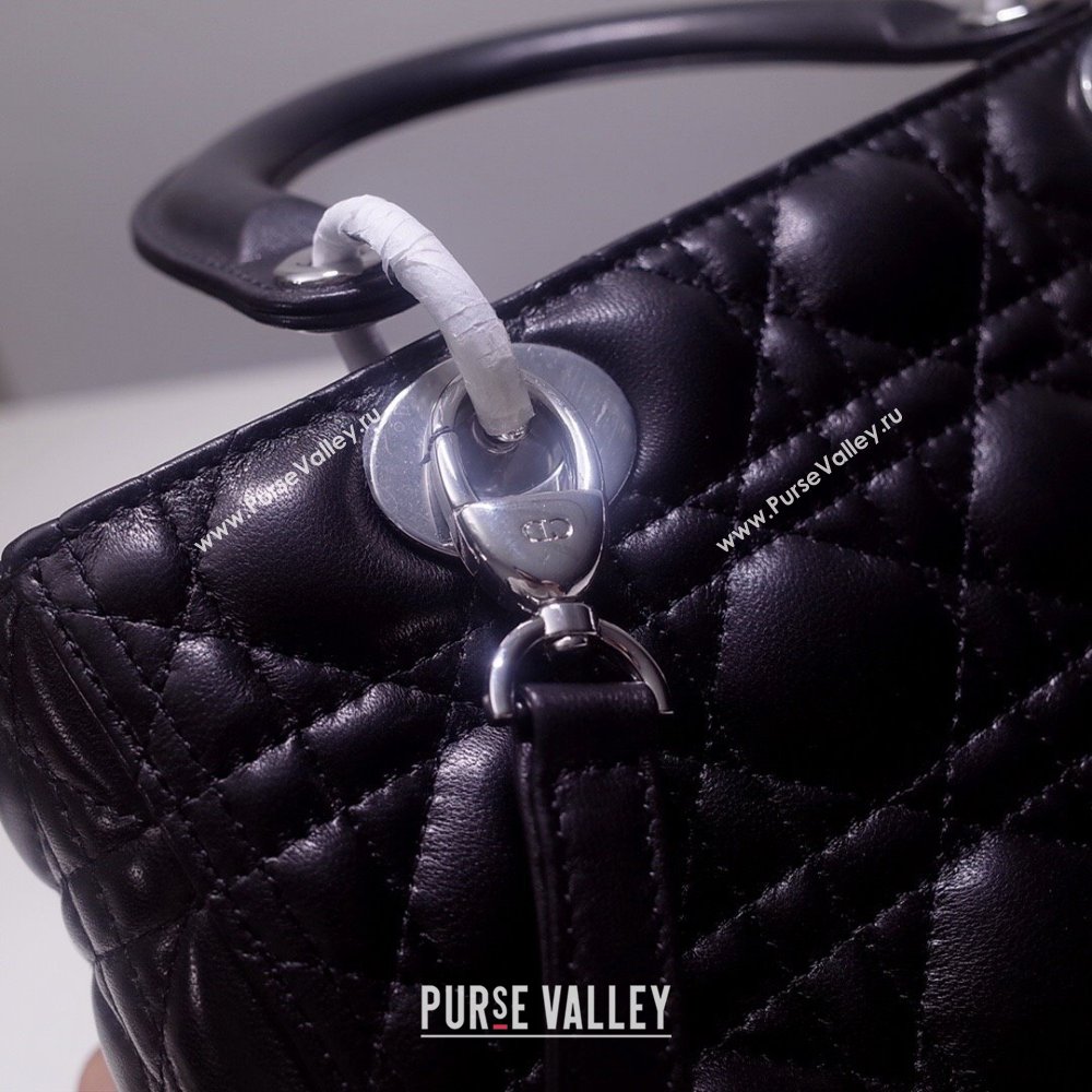Dior Medium Lady Dior Bag in Cannage Lambskin 44532 Black/Silver 2024 (DMZ-24041607)