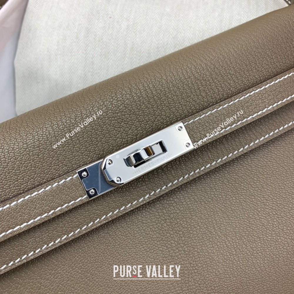 Hermes Kelly Elan Bag in Chevre Leather Etoupe/Silver 2024(Handmade) (XYA-24022221)