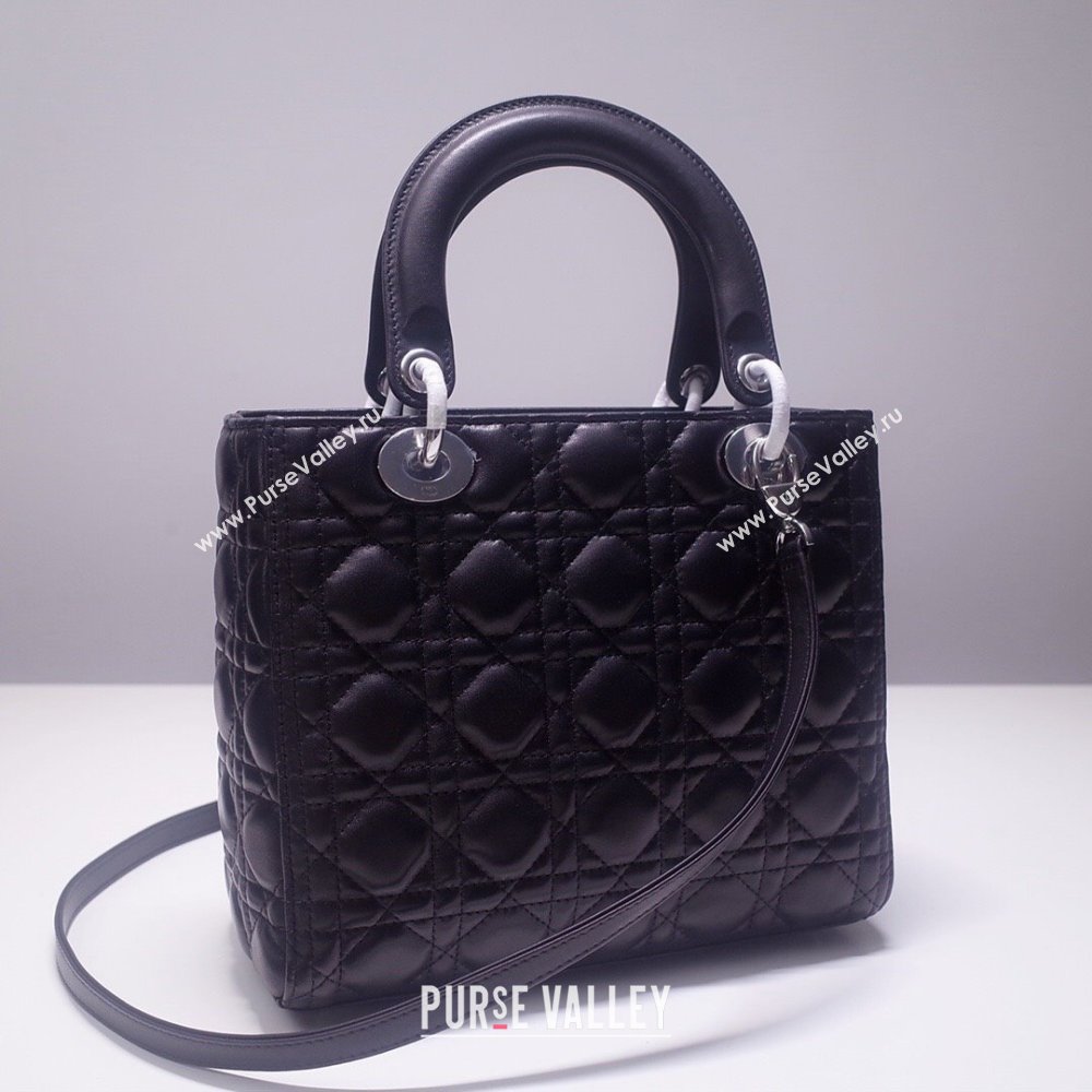 Dior Medium Lady Dior Bag in Cannage Lambskin 44532 Black/Silver 2024 (DMZ-24041607)