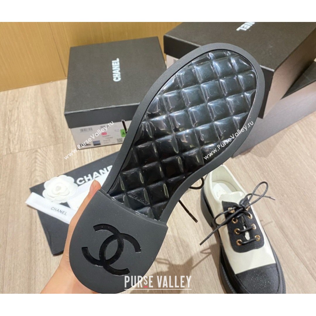 Chanel Nylon and Patent Calfskin Lace-ups G38081 White/Black 2021 (KL-21081405)