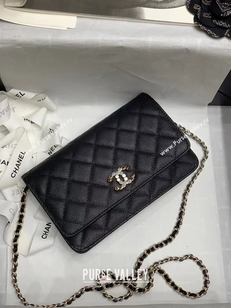 Chanel Quilted Calfskin Stone CC Wallet on Chain WOC AP2021 Black 2021 (JY-21031625)