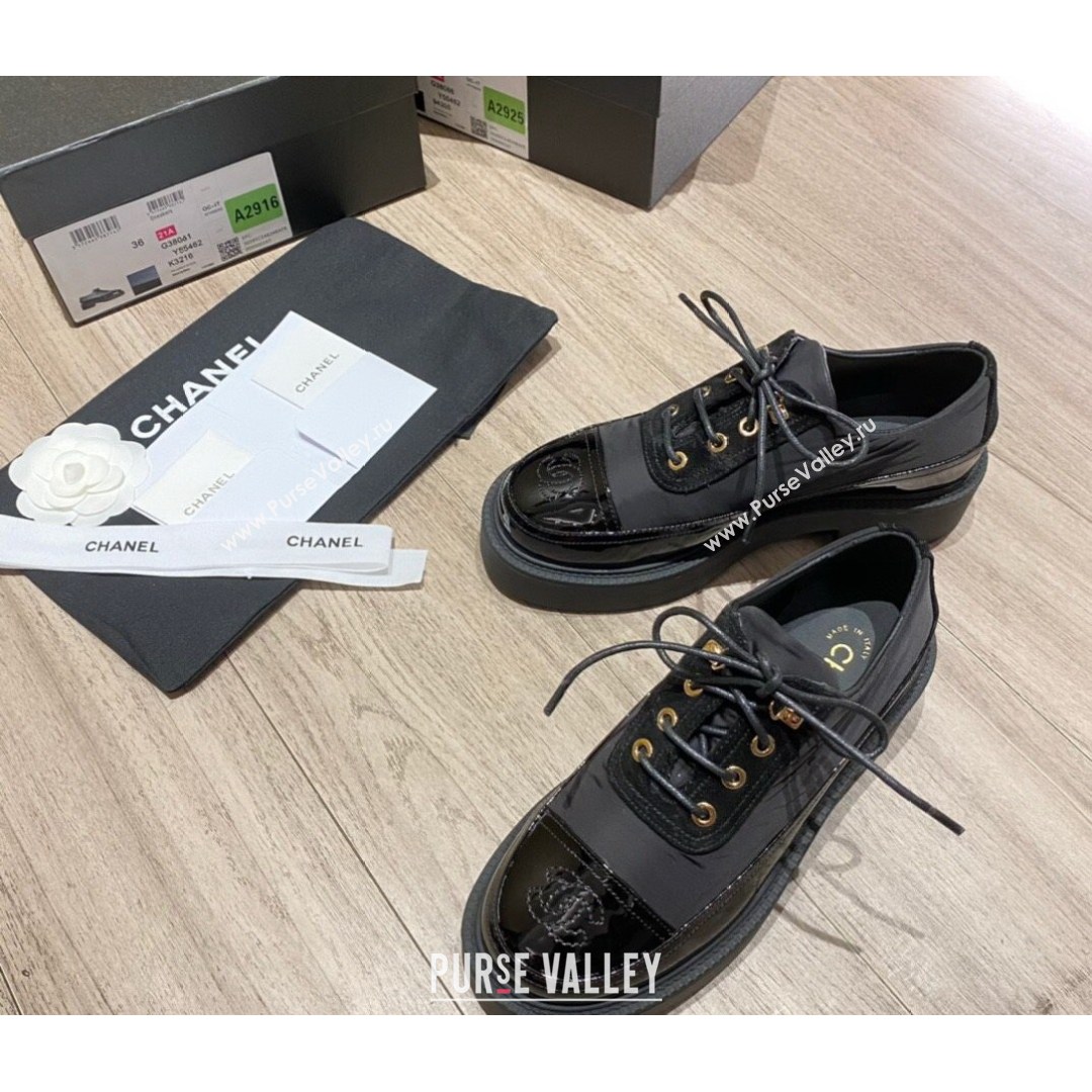 Chanel Nylon and Patent Calfskin Lace-ups G38081 All Black 2021 (KL-21081406)