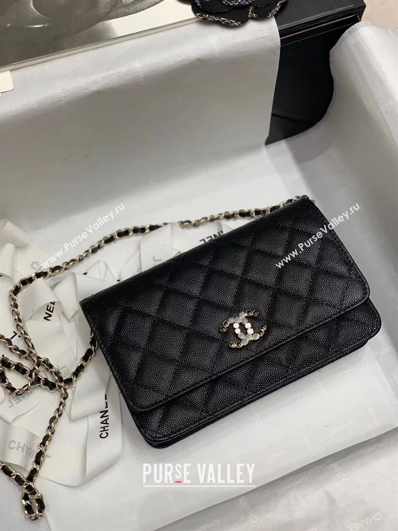 Chanel Quilted Calfskin Stone CC Wallet on Chain WOC AP2021 Black 2021 (JY-21031625)