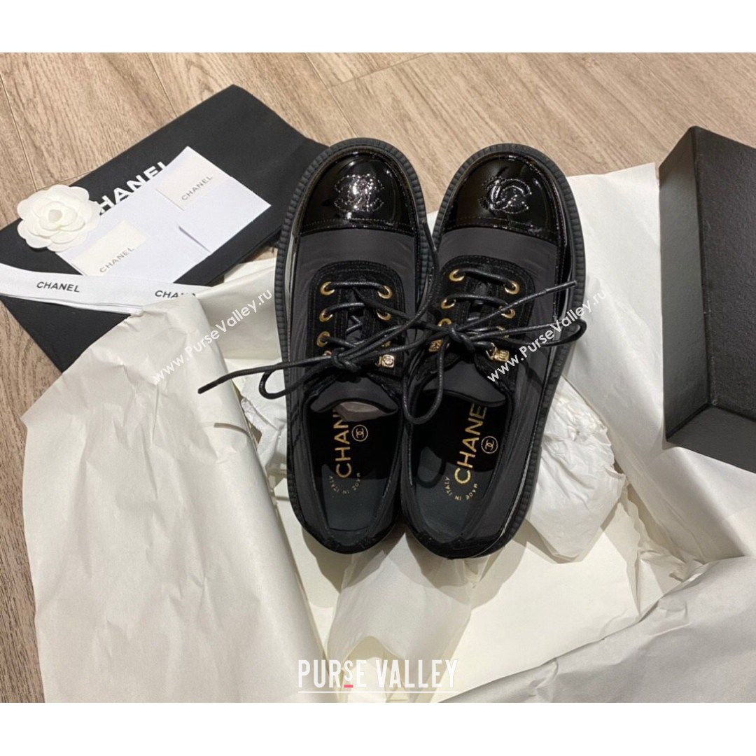 Chanel Nylon and Patent Calfskin Lace-ups G38081 All Black 2021 (KL-21081406)