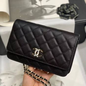 Chanel Quilted Calfskin Stone CC Wallet on Chain WOC AP2021 Black 2021 (JY-21031625)