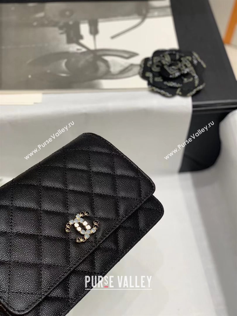 Chanel Quilted Calfskin Stone CC Wallet on Chain WOC AP2021 Black 2021 (JY-21031625)