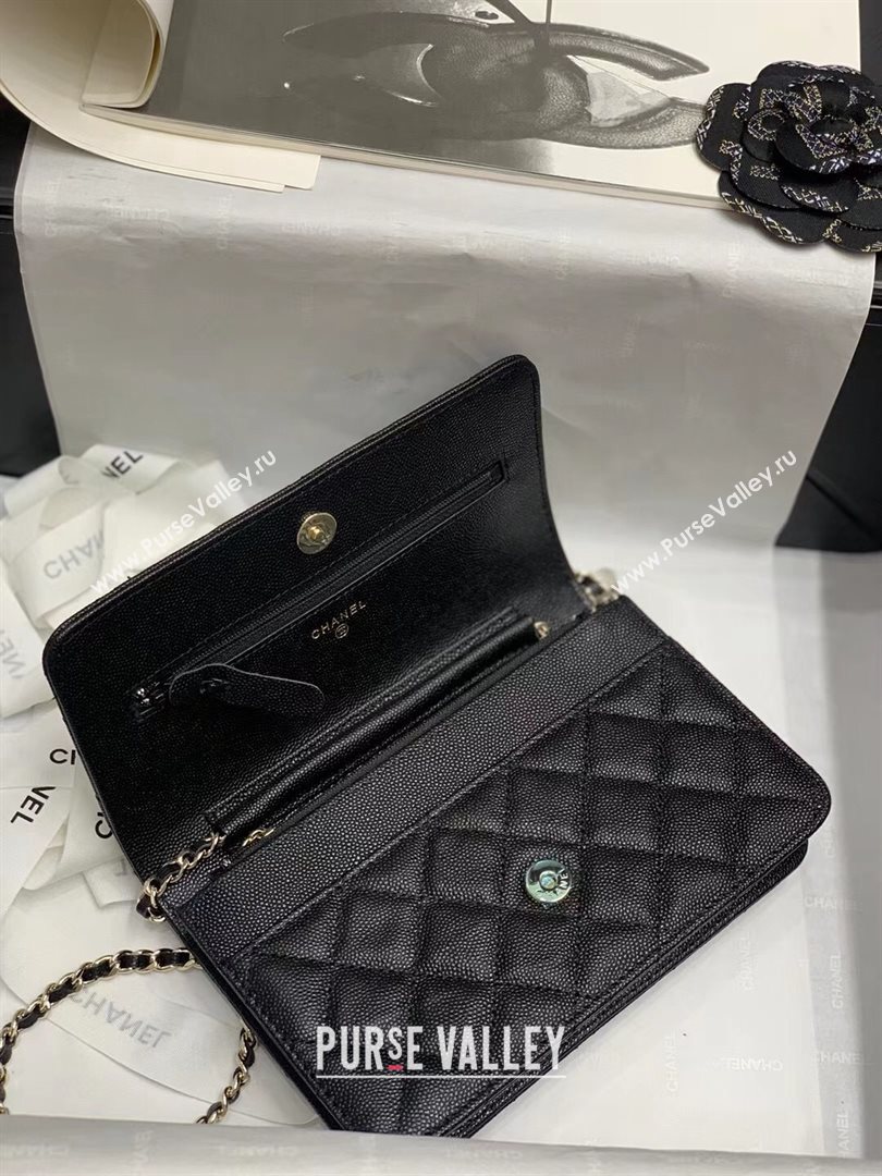 Chanel Quilted Calfskin Stone CC Wallet on Chain WOC AP2021 Black 2021 (JY-21031625)